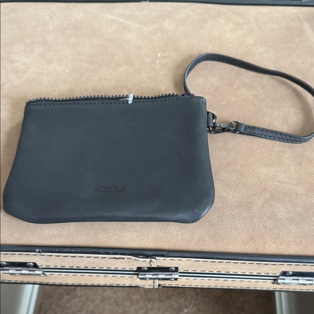 Calpak Black Leather Toiletry Wristlet
